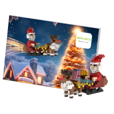 Wenskaart Postkaart Kerstman met Arreslee- Brixies- Bouwsteentjes